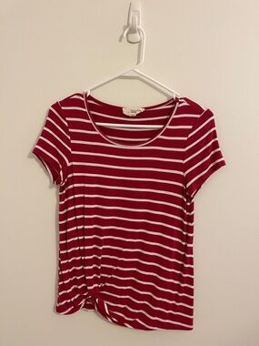 Striped Pink and White Short Sleeve Knot Tee